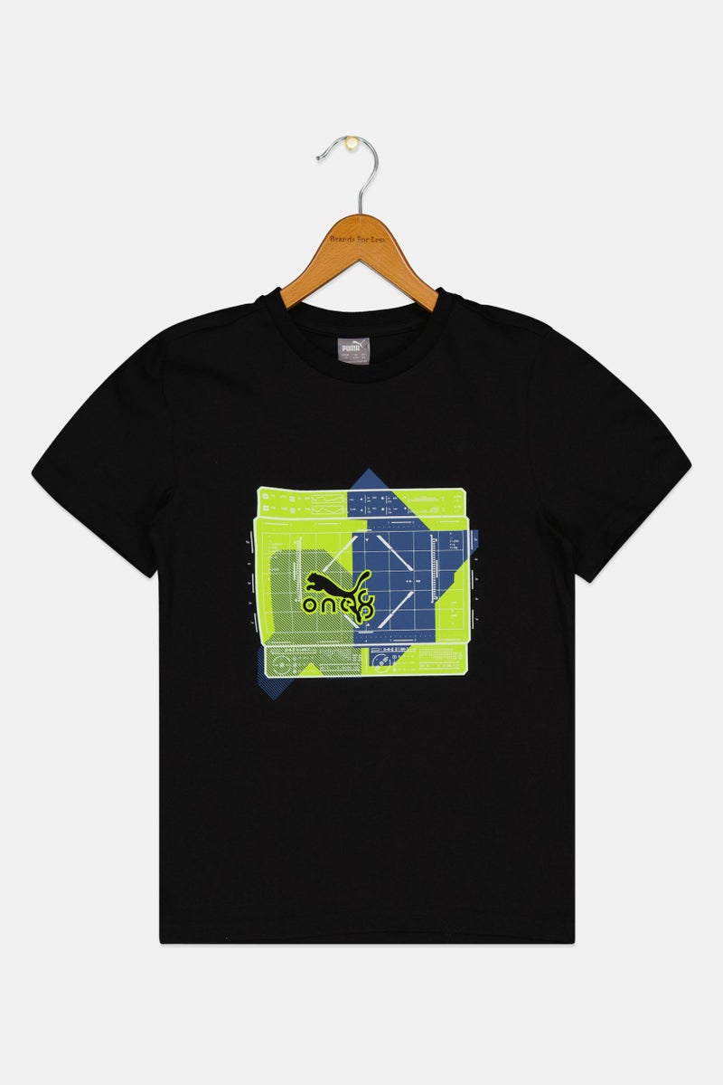 PUMA Kids Boy Graphic Print Short Sleeve Outdoor T-Shirt, Black - Image 1